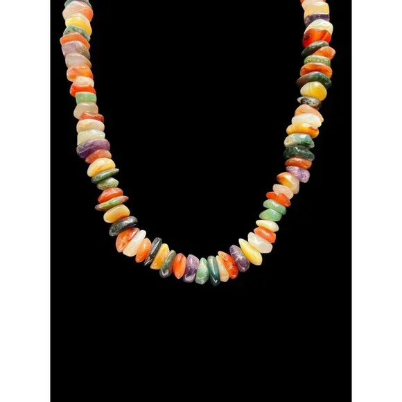 Colorful Gem Stone Beaded Necklace With Clasp Closure - Beach & Nature-Inspired - Picture 2 of 5